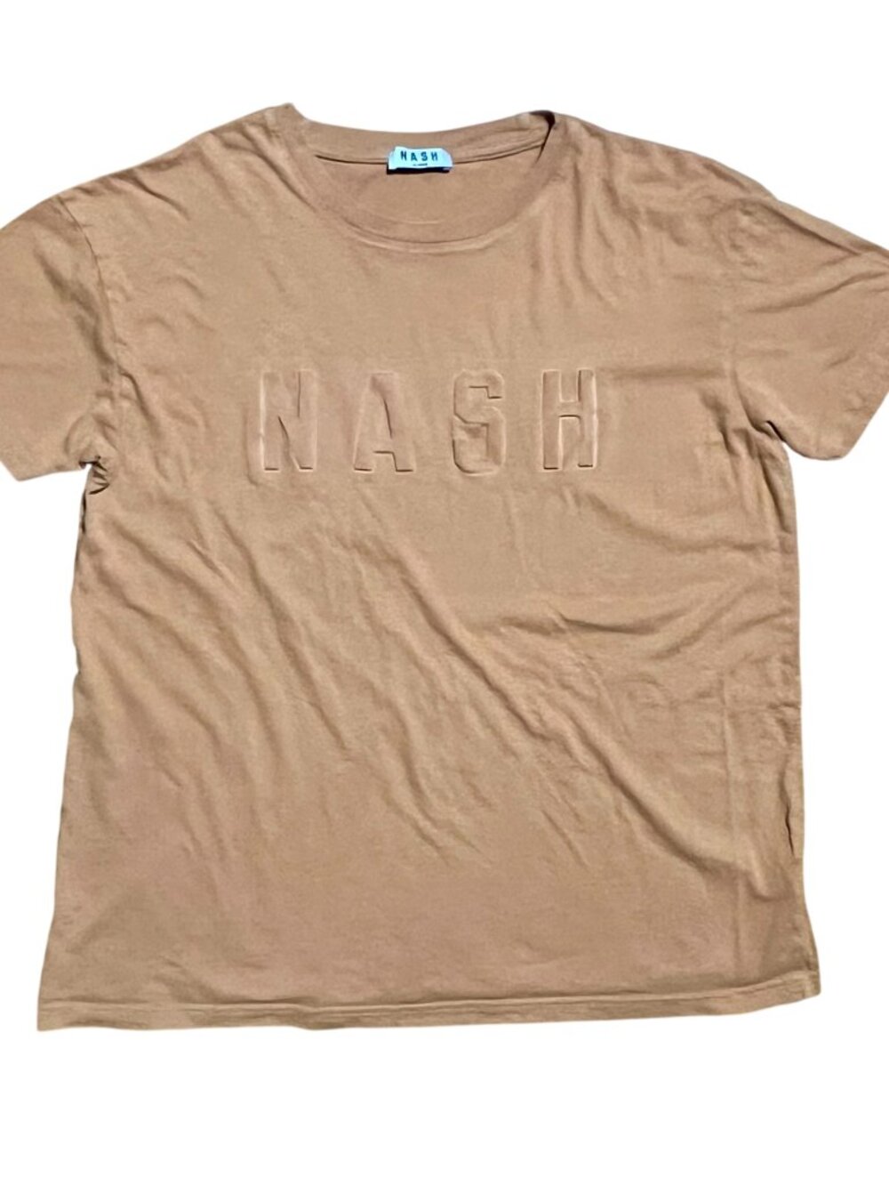 Nash Raised Logo Beige Earth Tone Streetwear T-Shirt, Men's XL